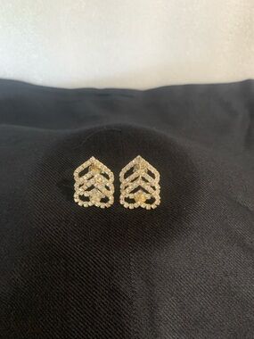 Gold Crystal Chevron Drop clip on Earrings for Women